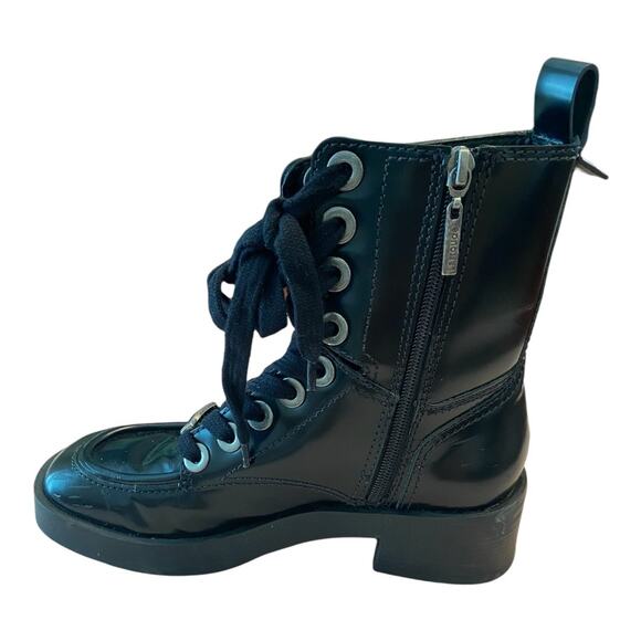 Larroude Joan Platform Leather Ankle Boots Lace Up Side Zipper Black Size 8 - Picture 7 of 10